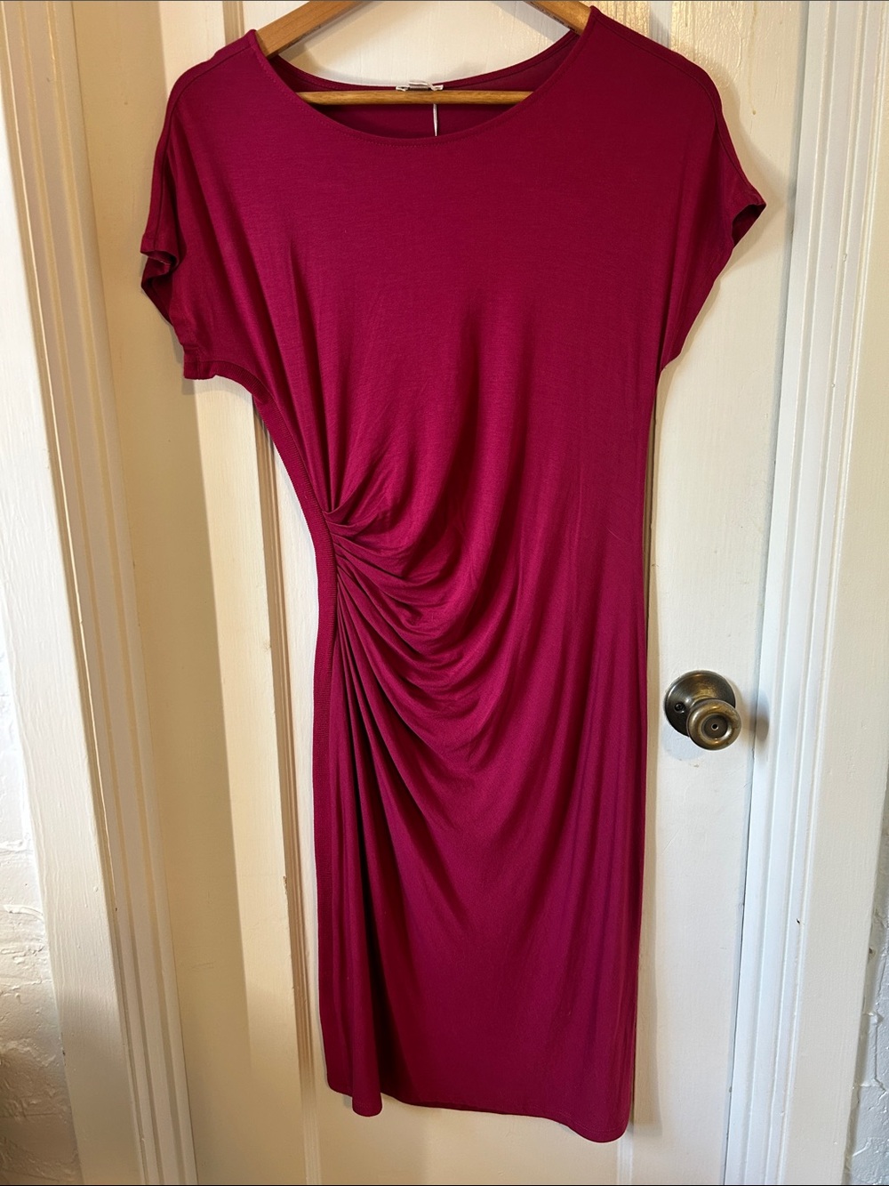 Spense Magenta Ruched-Side Midi Dress